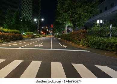 Empty Street In Tokyo, Usually Full With Traffic   