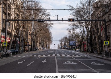 Empty Streets Of Belgrade During City Lockdown Caused By Corona Virus Covid-19 Pandemic. Belgrade, Serbia 05.04.2020