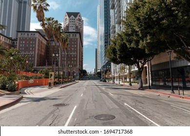 Empty streets in Downtown Los Angeles cause the  coronavirus pandemic emergency - Shutterstock ID 1694717368