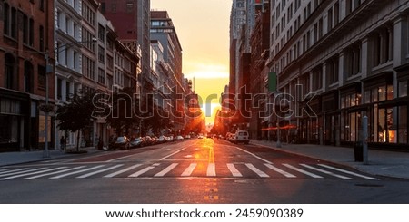 Similar – Image, Stock Photo Dusk in the city with chairs and table in front of a pub