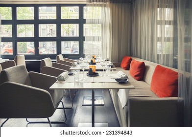 empty stylish table in dutch restaurant 