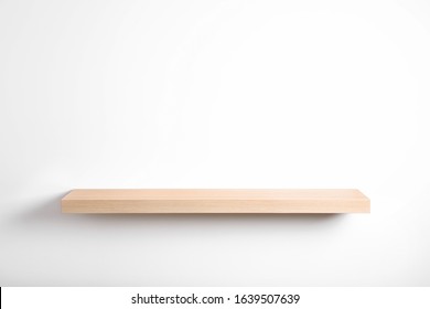 Empty Stylish Wooden Shelf Isolated On White