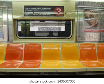 Empty subway seats on 3 train in New york city, June 20 2019