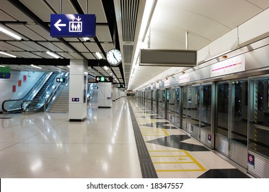 An Empty Subway Station In Hongkong.