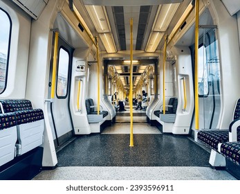 Empty subway train from the inside. England London