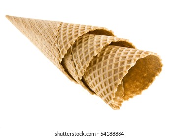 Empty Sugar Waffle Cone Isolated On The White Background