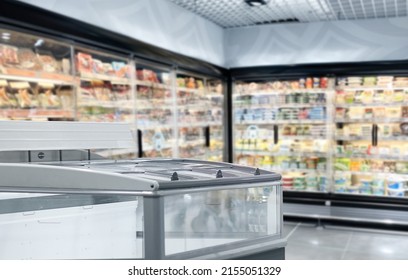 Empty Supermarket,frozen Food From A Supermarket Freezer	