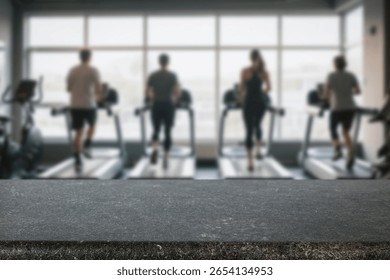 Empty Surface for Product Placement with Blurred Gym Interior in Sunny Window Light