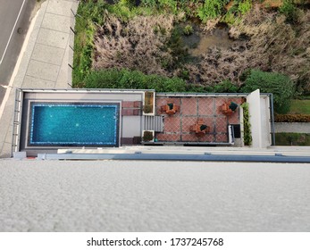 Empty Swimming Pool Of An Apartment Shot From Above