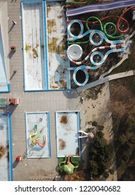 Empty swimming pool Bucharest drone 