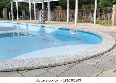 Empty Swimming Pool Withou Water, Renovation Process, Preparing For New Touristic Season