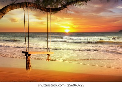 Empty Swing at Sunset Beach