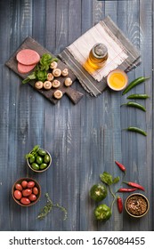 Empty table background with vegetables around the table for free text place 