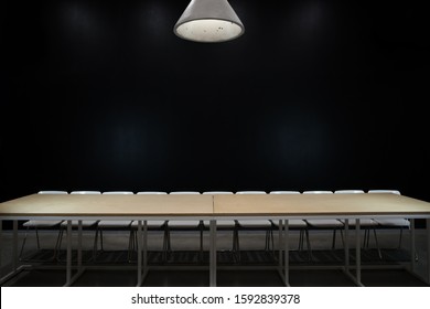 Empty Table And Chairs On Black Background The Last Supper