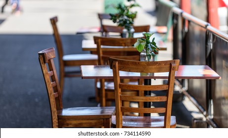 Empty Table And Chairs At A Street Cafe In Melbourne, Australia.