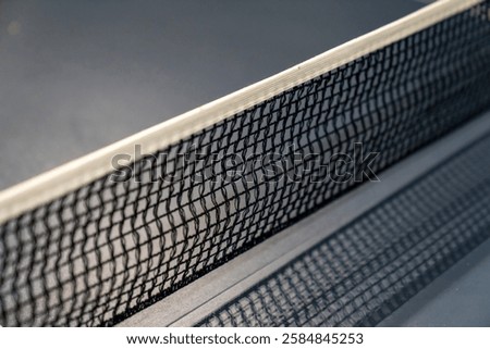 empty table with grid black mesh tabletennis, table tennis net in a blue ping pong table. standard ping pong table has a net stretched across the middle. games for office workers to have fun.