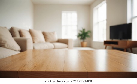 Empty table with minimalist clean living room background - Powered by Shutterstock