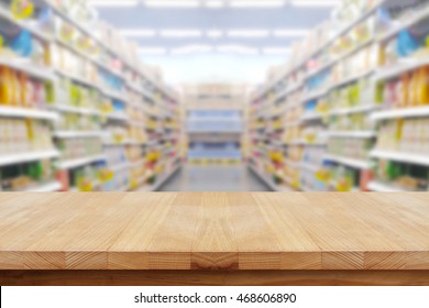 Empty Table On Blured Supermarket Background