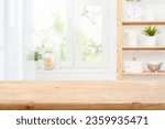 Empty table top and blur rustic kitchen window interior background