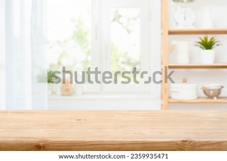 Empty table top and blur rustic kitchen window interior background