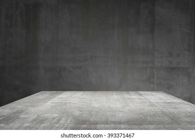 Empty Table Top Ready For Product Display Montage; Cement Table And Gray Cement Background.