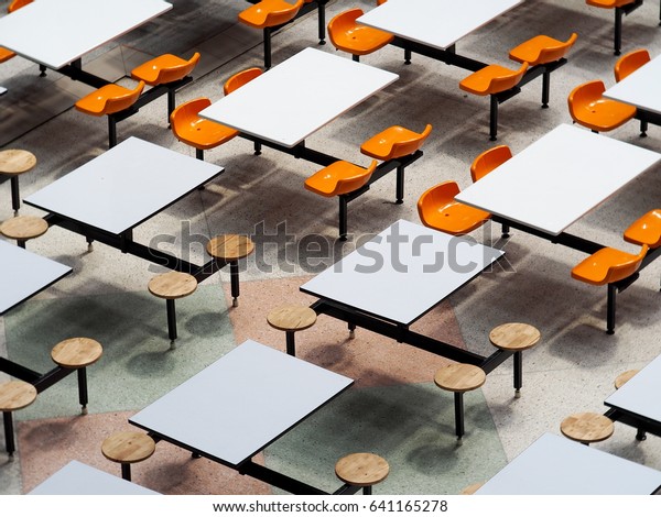 Empty Tables Chairs Set Rows Large Royalty Free Stock Image