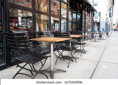 Empty Tables Of Street Cafe During New York City Lockdown, Coronavirus Quarantine