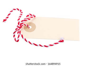 empty  tag with red bow  isolated on white background