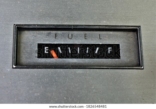 Empty tank reading on this vintage analog fuel\
gauge from the 1960\'s