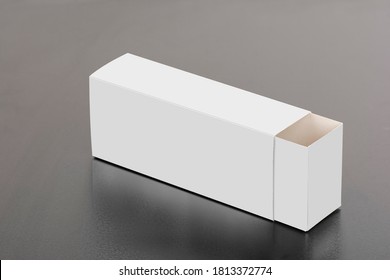 Empty tea bag pull out box on dark table, editable mock-up series template ready for your design, selection path included.
