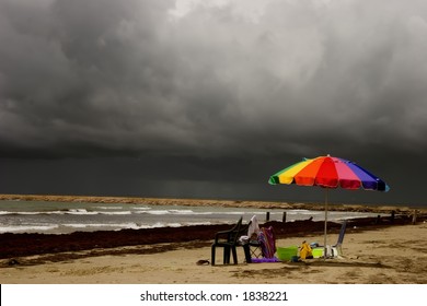 Empty Texas Gulf Coast Beach Evacuated Waiting On Approaching Storm