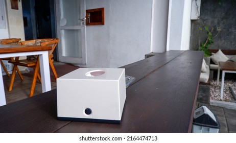 The Empty Tissue Box On The Table, Is A Place To Put Tissue Or A Kind Of Cleaning Paper Made From Real Or Recycled Paper Pulp.