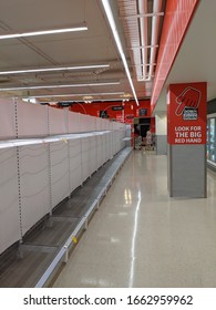 Empty Toilet Paper And Tissue Paper Racks In Coles Indooroopilly, Brisbane, Australia. Photo Taken On 4 Mar 2020.