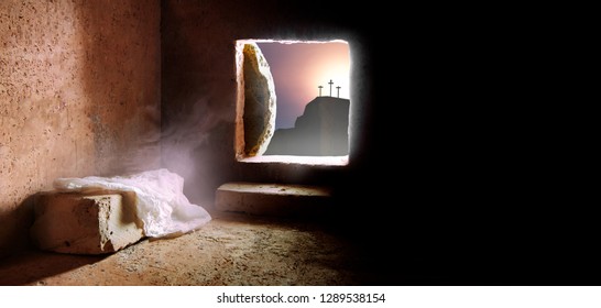 Empty Tomb: Details of Jesus Christ’s Resurrection : Surrealism Background : Easter Day - Shutterstock ID 1289538154