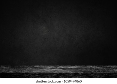 Empty top of black marble stone table on concrete wall background texture grunge and grey surface with space or display for add text or image and product. Loft style interior design.