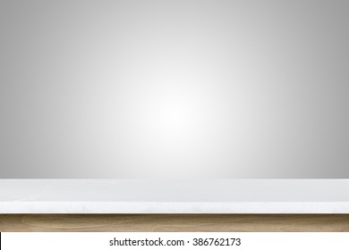 Empty Top Of Granite Stone Table On Grey Wall Background. For Product Display