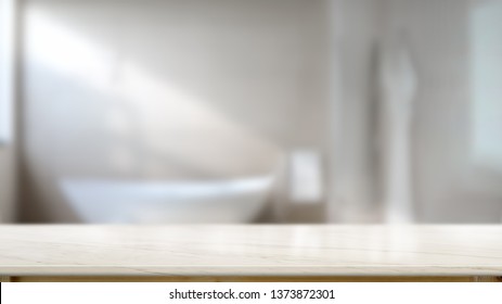 Empty Top Marble Table Counter In Bath Room For Product Montage