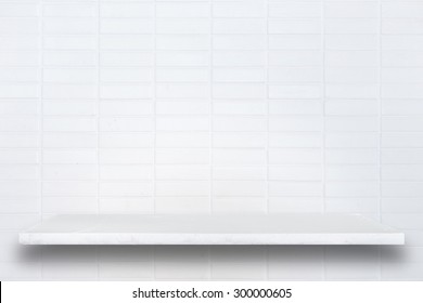 Empty top of natural stone shelves and stone wall background. For product display - Shutterstock ID 300000605