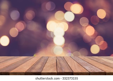 Empty Top Wooden Table And Blur With Bokeh Background. For Product Display 