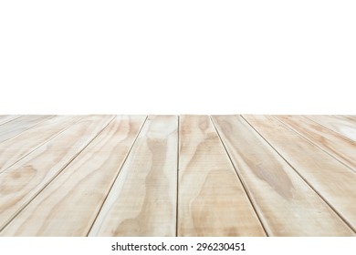 Empty top of wooden table or counter isolated on white background. For product display - Shutterstock ID 296230451
