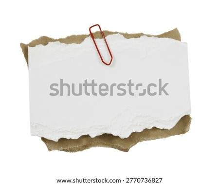 Empty torn note paper mcokup, red clip on brown ripped craft paper scrap isolated on Transparent Background. Stationery Mockup, Copy Space. Office Memo Template. Writing. Planning Graphic object