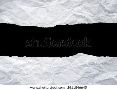 Empty torn paper frame isolated on black background, blank ripped crumpled page sheet with copy space for message, old note piece edge strip, back to school design, scrap business study idea concept