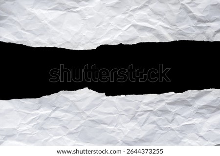 Empty torn paper frame isolated on black background, blank ripped crumpled page sheet with copy space for message, old note piece edge strip, back to school design, scrap business study idea concept