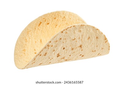 Empty tortilla, thin wheat flatbread isolated on white background
