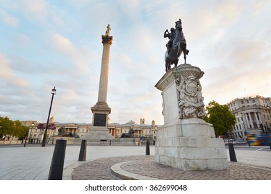 Empty Trafalgar Square, Early Morning In London