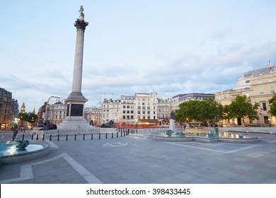 Empty Trafalgar Square, Early Morning In London