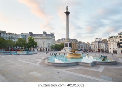 Empty Trafalgar Square, Early Morning And Natural Light In London, Nobody