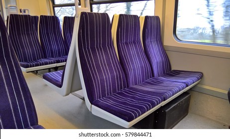 Empty Train Seats On A Uk Northern Train Service. 