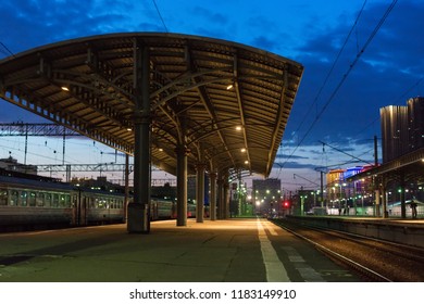 Empty train station at night