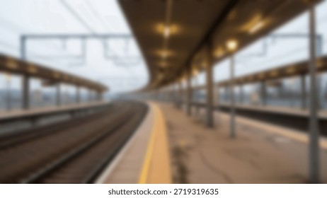 Empty Train Station Platform at Dusk with Waiting for Journey Ahead.